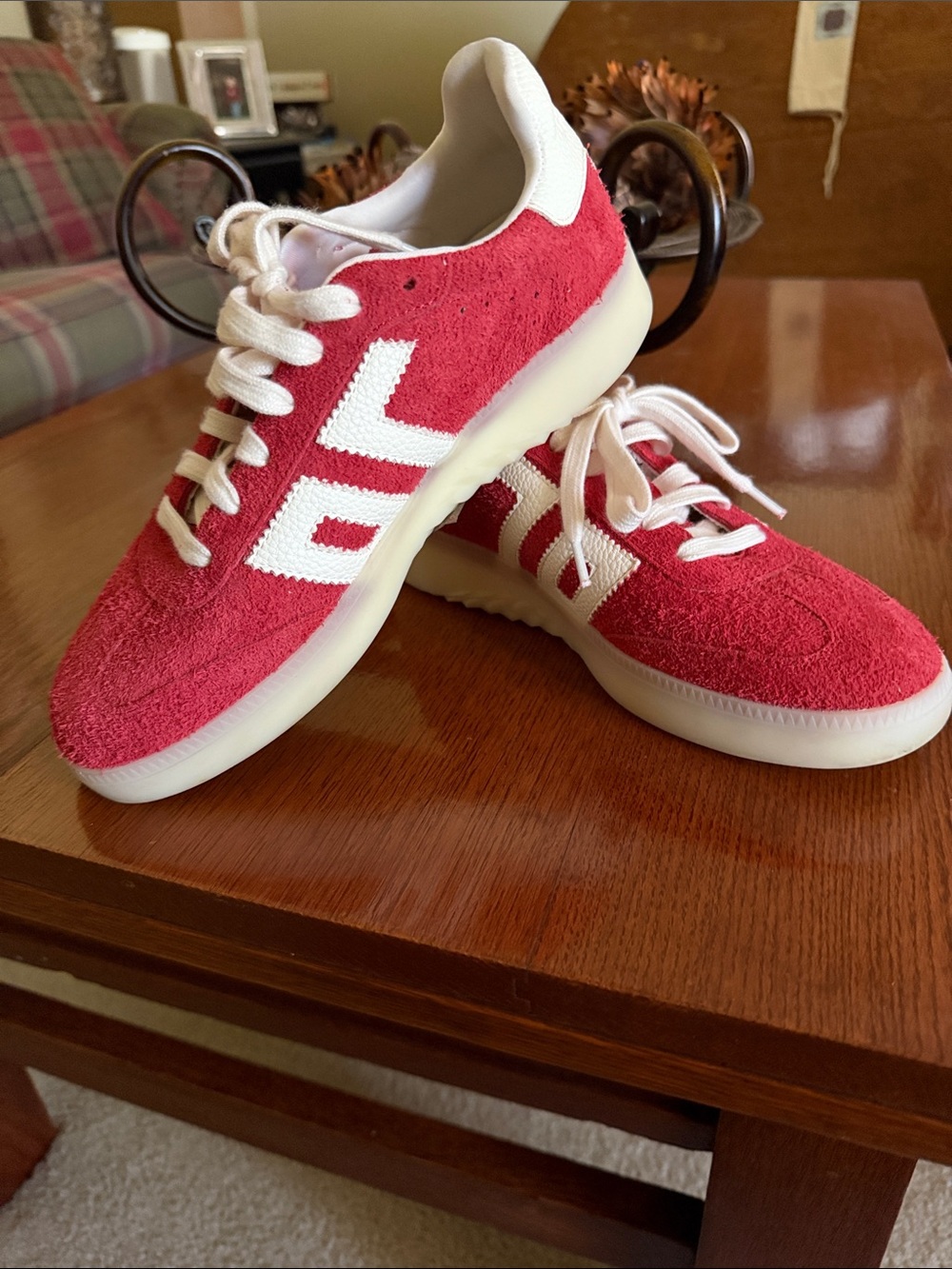 Back 70 Red and White Suede Lace-Up Sneakers